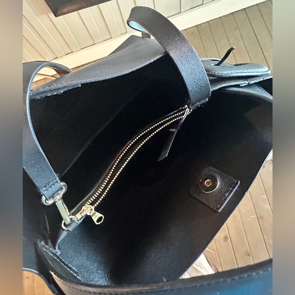 Arket Leather Satchel Tote Bag w Crossbody Strap Black - Picture 14 of 15
